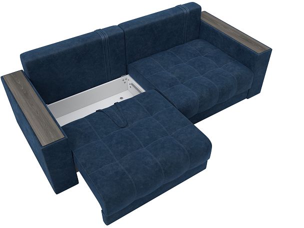 Диван прямой с декором Лига-049 НПБ Велюр синий - Вид 7
