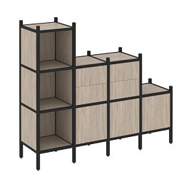 Loft Прямой стеллаж наборный VR.L-17 Дуб аттик/Чёрный металл 1278*446*1458 - Фото предпросмотра