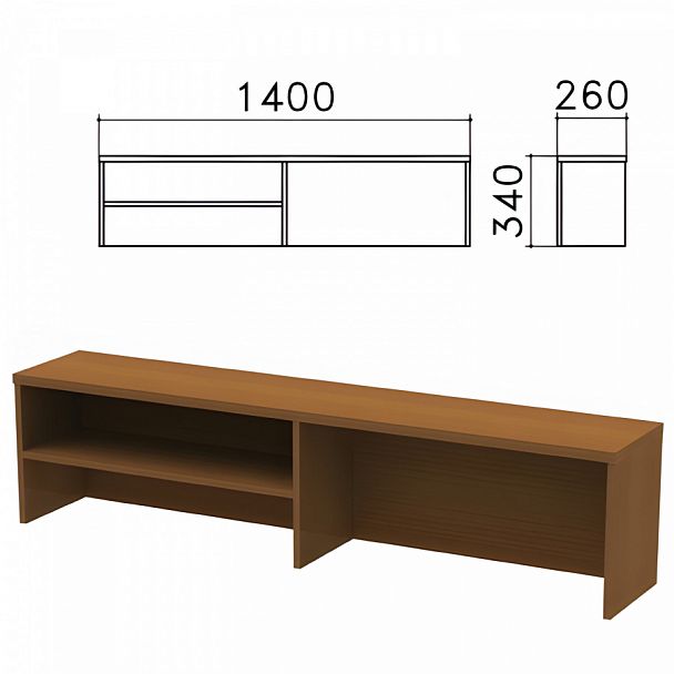 Надстройка для стола письменного "Монолит", 1400х260х340 мм, 1 полка, цвет орех гварнери, НМ38.3 - Вид 1