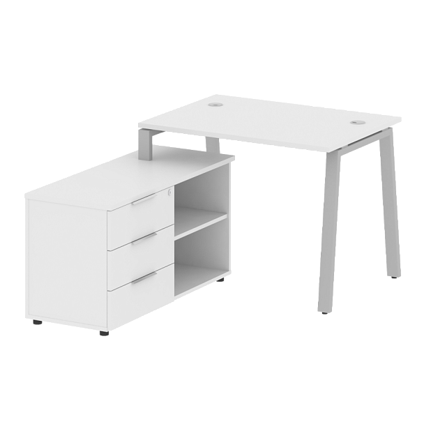Metal System Р. ст. с тумбой на А-образном м/к БА.РС-СТС-2.1 (L) Белый/Серый металл 1100*1520*750 - Вид 1