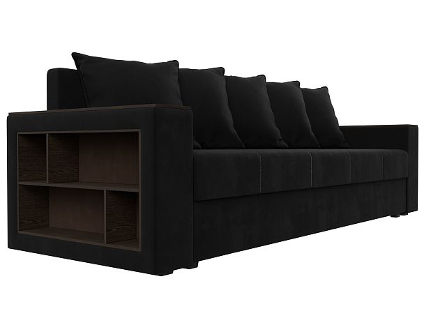 Диван прямой Дубай Лайт полки слева (полностью микровельвет черный) - Вид 3