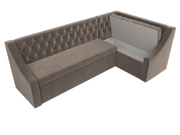 Кухонный угловой диван Мерлин правый (полностью велюр коричневый) - Вид 6