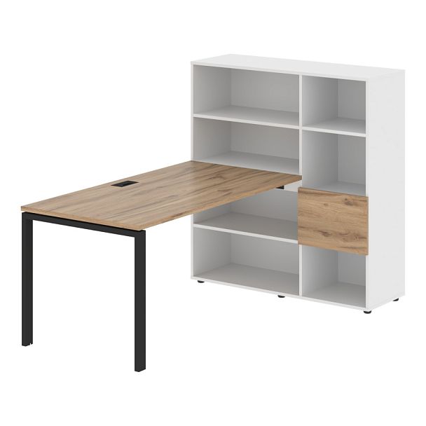 Стол-стеллаж EURST 1215 Дуб Денвер светлый/Черный/Белый 1990х1250х1355 EDIS - Вид 1