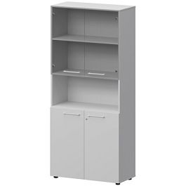 Шкаф высокий полузакрытый с стеклом СМШ58.28F.28S(Б) Белый 792x380x1990 Кортез - Фото предпросмотра