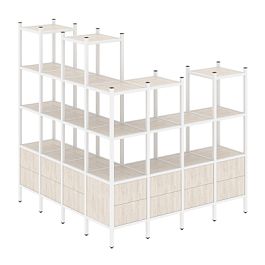 Loft Угловой внешний стеллаж наборный VR.L-55 Денвер светлый/Белый металл 1694*1694*1869 - Фото предпросмотра
