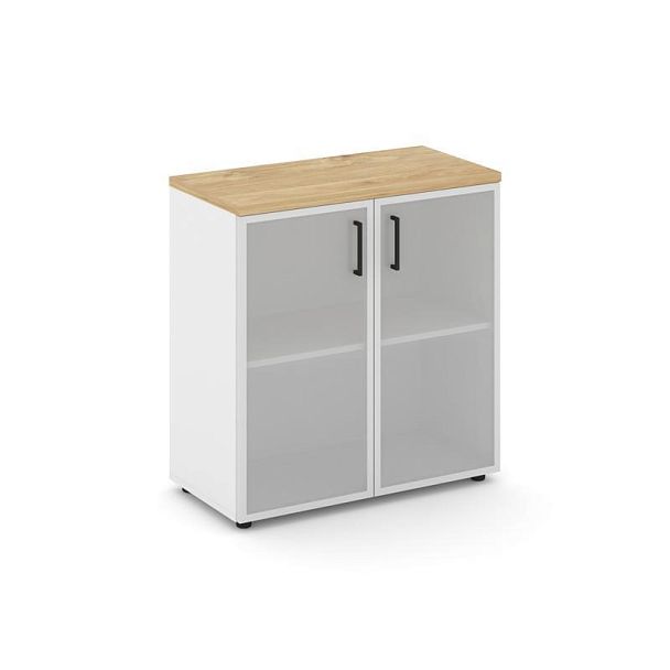 Style Project Шкаф низкий широкий SN.STS.E-303 Белый/Тиквуд Светлый/Сатин/Черный Ручки 796*400*833 - Вид 1