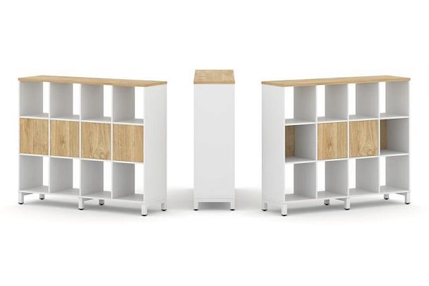 Стайл Проджект Набор стеллажа 1 сторон., 3 яр. SN.NS-341 Белый/Тиквуд Светлый/Металл Белый 1488*400* - Вид 1