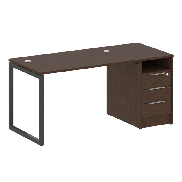 Metal System Quattro Р. ст. с тумбой на О-образном м/к 40БО.РС-СТП-1.2 Венге/Антрацит металл 1612*720*750 - Вид 1