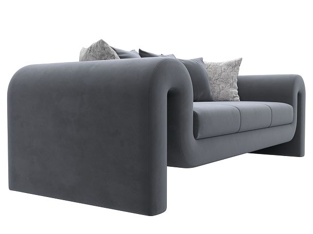 Прямой диван Волна (полностью велюр серый, подушки 3 велюр серый, 2 велюр серый с узором) - Вид 3