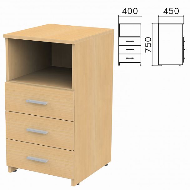 Тумба приставная "Канц", 400х450х750 мм, 3 ящика, полка, цвет бук невский, ТК31.10 - Вид 2