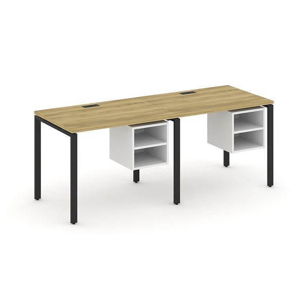 Concept Рабочая станция односторонняя с подвес. тумбами 2 места CN.ORS-105 Дуб Винченцо/Белый Бриллиант/Металл Черный 1960*720*750 - Вид 1