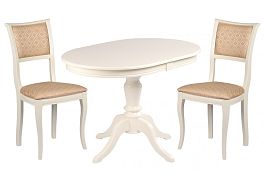 Обеденная группа стол Анфея 110(150)х75х76 Слоновая кость и 2 стула Камир Слоновая кость/Бежевый жаккард - Фото предпросмотра