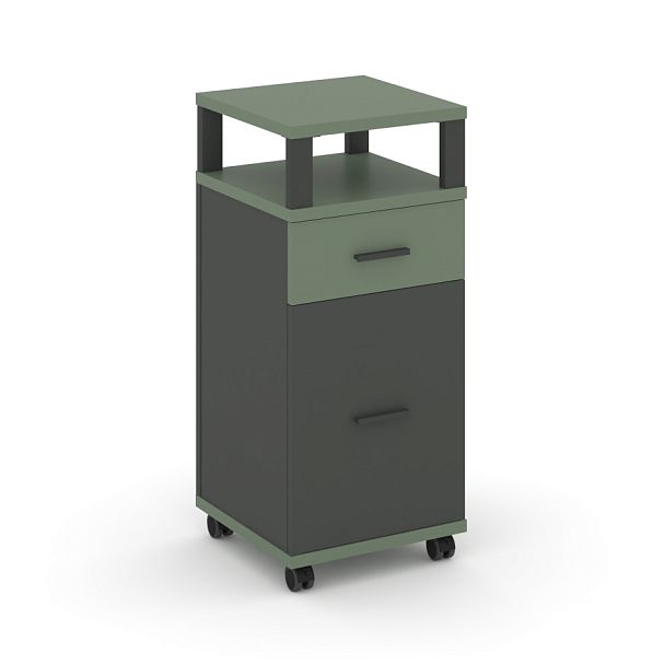 Concept Тумба мобильная 1 ящ.+1 распаш. фасад с надставкой CN.TUM-012 A Кобо/Антрацит/Металл Антрацит 420*420*949 - Вид 1