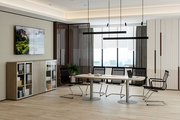 Шкаф средний Wing 400х400х1200 со стеклом, з.ст ЛДСП, правый/ дуб светлый, алюминиевая рамка, стекло прозрачное - Вид 6