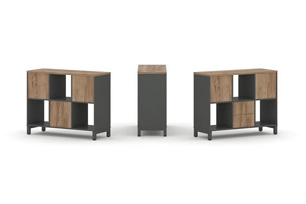 Style Project Набор стеллажа 1 сторон., 2 яр. SN.NS-231 Антрацит/Дуб Табак/Металл Антрацит 1121*400* - Вид 1