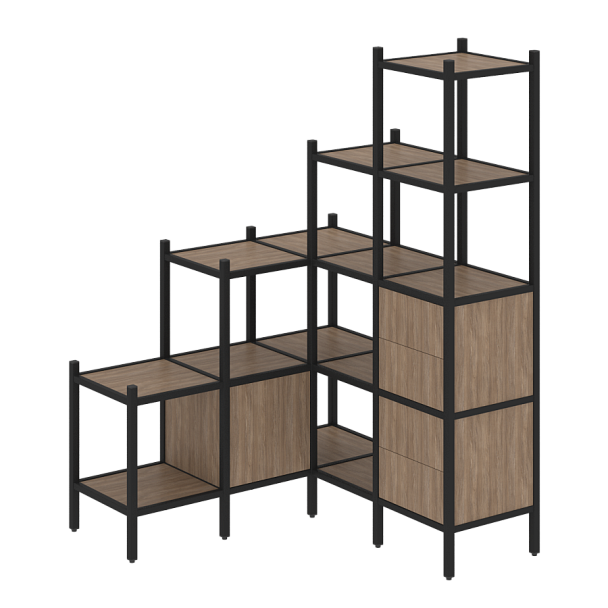 Loft Угловой внутренний стеллаж наборный VR.L-40 Дуб аризона/Чёрный металл 1278*1278*1869 - Вид 1