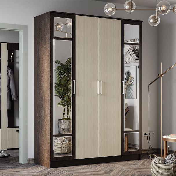 "Фиеста" шкаф 4-х створчатый NEW с зеркалами венге/лоредо - Вид 3