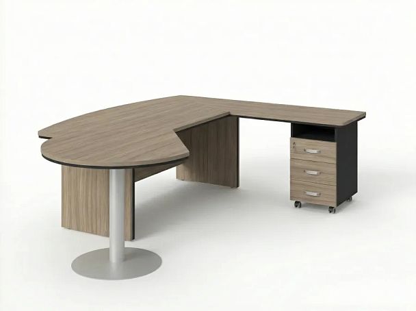 BRL RB073-215x200R Стол рук-ля R угловой с брифингом и тумбой 3 ящика 2150х2000х760 Шорвуд/Черный - Вид 1