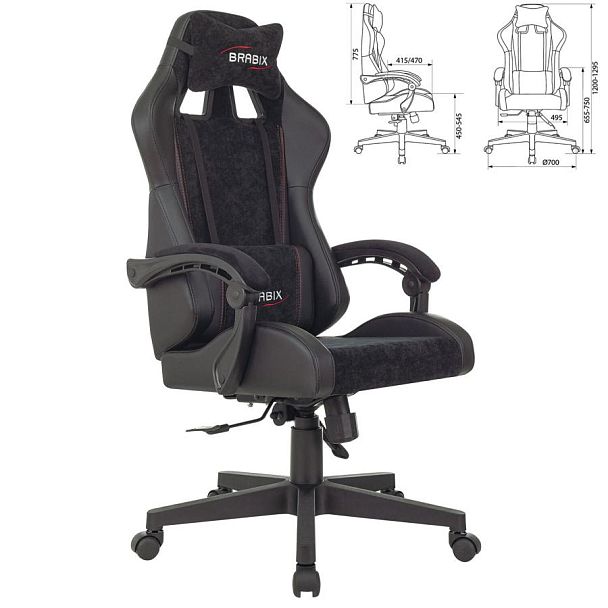 Кресло компьютерное BRABIX "Striker GM-121", синхромеханизм, 2 подушки, экокожа/велюр, черное, 532962 - Вид 3