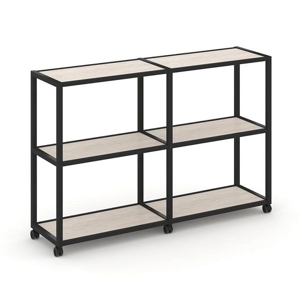 Shelf Mobile Стеллаж 3 уровня 2 секции VR.LT-STK-311.08 Денвер Светлый/Металл Черный 1570*400*1046 - Вид 1
