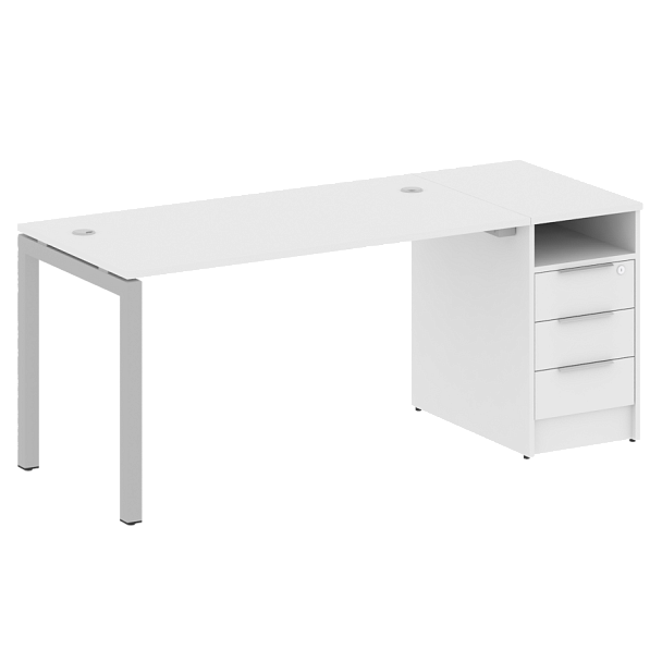 Metal System Quattro Р. ст. с тумбой на П-образном м/к 50БП.РС-СТП-1.3 Белый/Серый металл 1812*720*750 - Вид 1