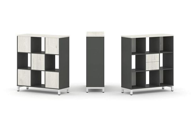 Стайл Проджект Набор стеллажа 1 сторон., 3 яр. SN.NS-331 Антрацит/Дуб Наварра/Металл Белый 1121*400* - Вид 1