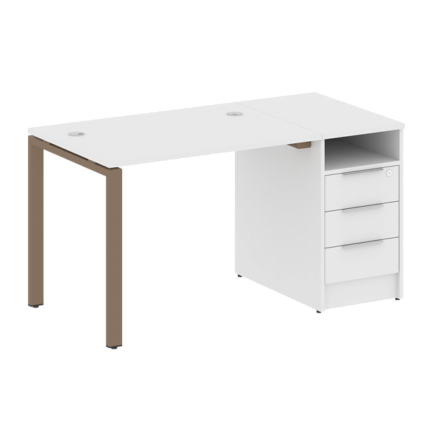 Metal System Р. ст. с тумбой на П-образном м/к БП.РС-СТП-1.1 Белый/Мокко металл 1412*720*750 - Вид 1