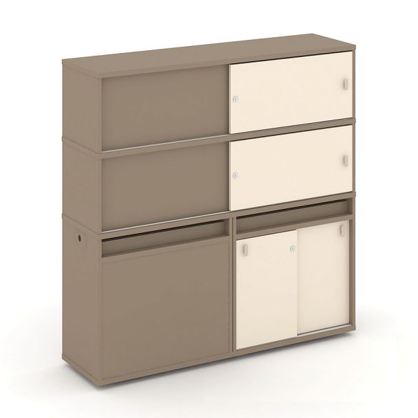 Estetica Набор №26. Тумба двойная+высокая надставка ES.NB.2V-26 Латте/Сатин 1500*410*1520 - Вид 1