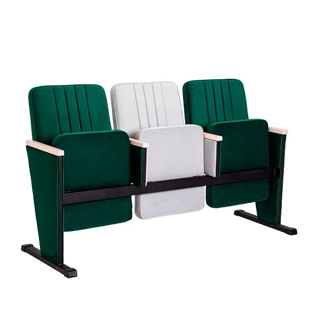 Театральная секция трехместная, велюр Remy 81+Remy 69, бук морилка белая - Вид 3