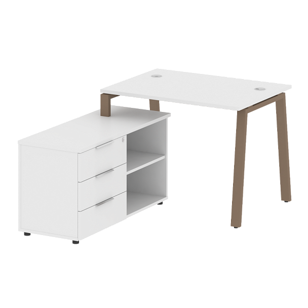 Metal System Р. ст. с тумбой на А-образном м/к БА.РС-СТС-2.1 (L) Белый/Мокко металл 1100*1520*750 - Вид 1