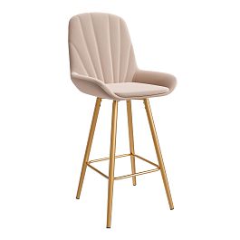 Стул ЮККИ Основание №5 Барный конус Золотое Велюр тип 2 Песочный - Фото предпросмотра