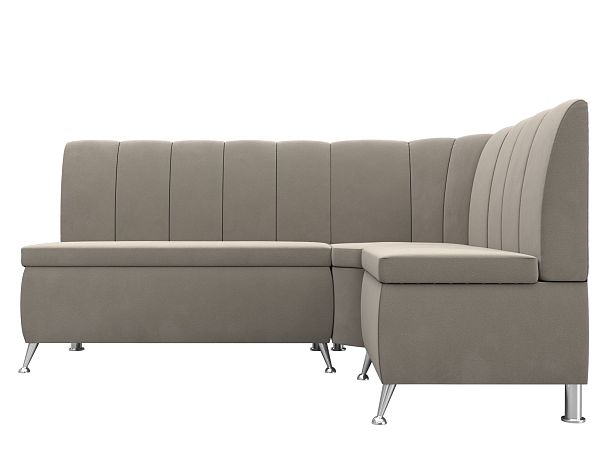 Кухонный угловой диван Кантри правый (полностью микровельвет бежевый) - Вид 2