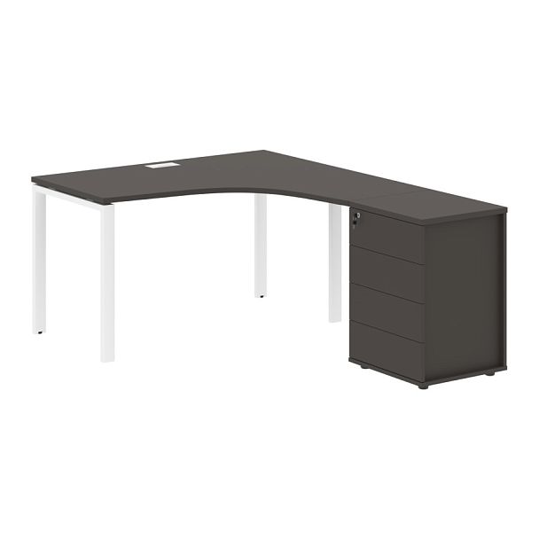 Стол эргономичный с тумбой EUCET 1318(R) Мокко/Белый 1360х1880х750 EDIS - Вид 1