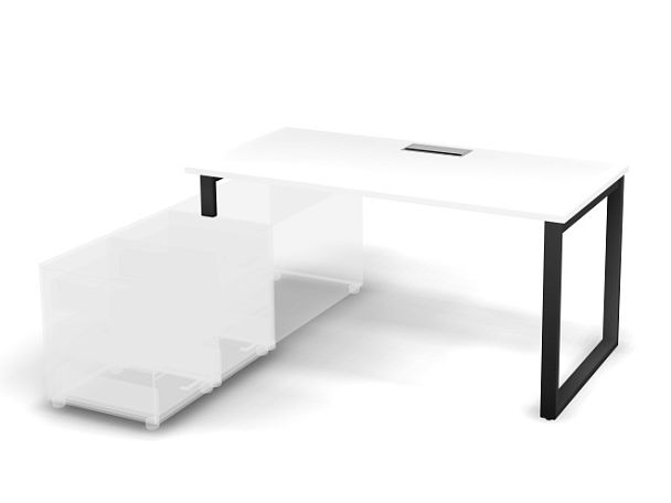 MATRIX 121B105-O Стол прямой с опорой на тумбу, пров. Merida (O-опоры) 1580х780х775 Белый/Темно-серы - Вид 1