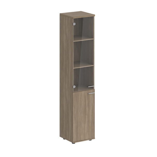 Шкаф высокий Sigma 400х400х1955, со стеклом, з.ст ЛДСП, левый / корпус: дуб темный;  фасады: дуб темный - Вид 1