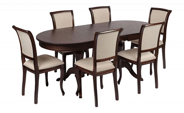 Обеденная группа стол Арей 140(180)х80х76 Темный орех и 6 стульев Арктос Темный орех/Кремовая рогожка - Вид 1