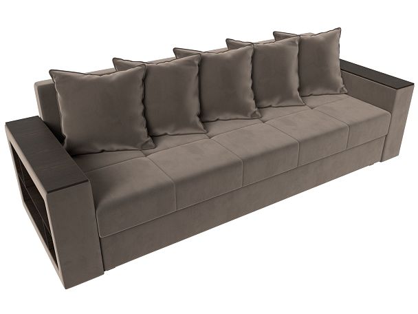 Диван прямой Дубай Лайт полки слева (полностью велюр коричневый) - Вид 5