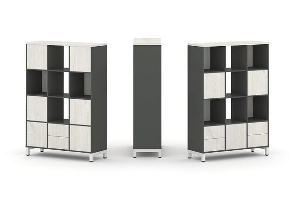 Стайл Проджект Набор стеллажа 2-х сторон., 4 яр. SN.NSD-431 Антрацит/Дуб Наварра/Металл Белый 1121*4 - Вид 1