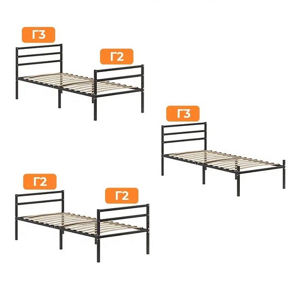 Кровать металлическая Металика Г3, 1200х2000, цвет черный - Вид 4
