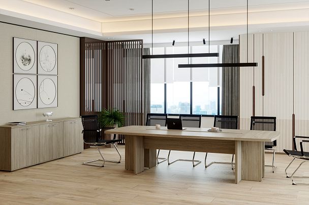 Стол переговорный большой Wing 3000х1300х750 / цвет: дуб темный, опоры ЛДСП - Вид 6