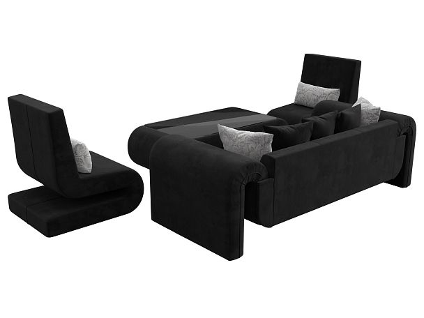 Волна набор 2 - диван, стол, 2 кресла (полностью велюр черный) - Вид 5