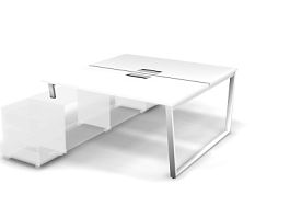 MATRIX 121В302-V Стол прямой двойной с опорой на тумбу, пров-ик Merida (V-опоры) 1580х1590х775 Белый - Фото предпросмотра