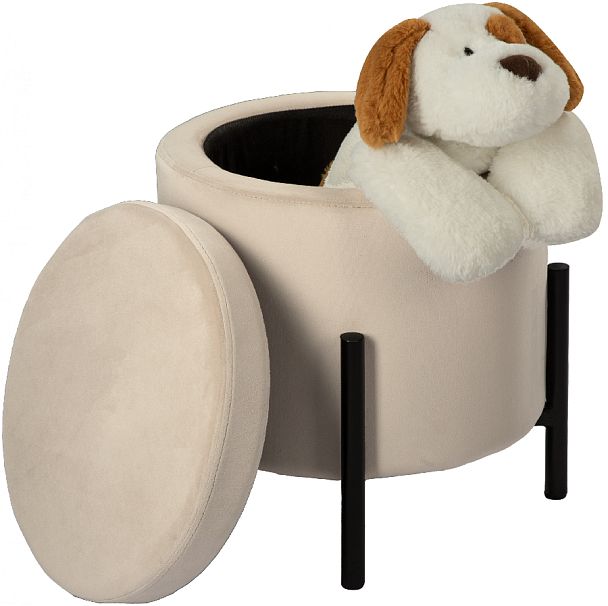 Пуф Кен с местом для хранения Кремовый велюр Confetti cream/черный - Вид 3