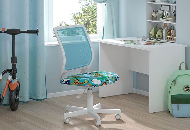 Кресло CHAIRMAN KIDS 112, пластик белый, велюр/сетка, принт ZOO - Вид 6