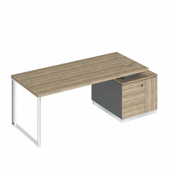 Стол руководителя на опорной тумбе (левый/правый) "Bravo" БР 106 дуб гладстоун светлый/антрацит премиум/дуб гладстоун светлый - Вид 1