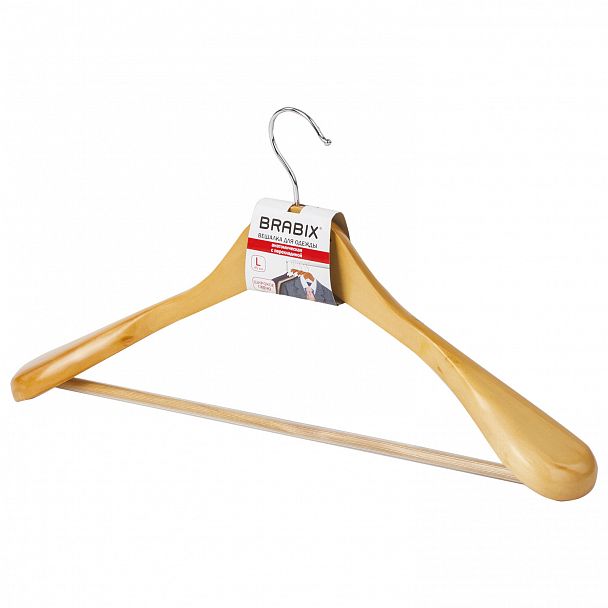 Вешалка-плечики, размер 48-50, деревянная, анатомическая, перекладина, цвет сосна, BRABIX "Люкс", 601163 - Вид 2