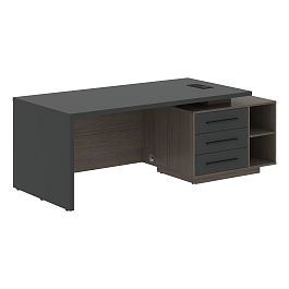Стол руководителя с тумбой VCT 2190(R) Яшма черный/Черный матовый/Дуб Сильвер 2100х900х750 VELION - Фото предпросмотра