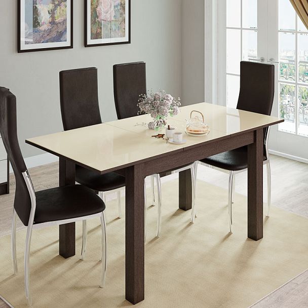 Стол обеденный раскладной «Бруно» (1200х800) венге/лакобель ваниль - Вид 2