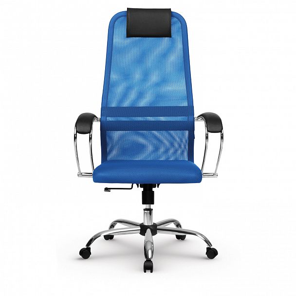 Кресло офисное МЕТТА "SU-B-8" хром, ткань-сетка, сиденье мягкое, синее - Вид 5