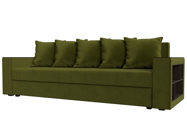 Диван прямой Дубай Лайт полки справа (полностью микровельвет зеленый) - Вид 1